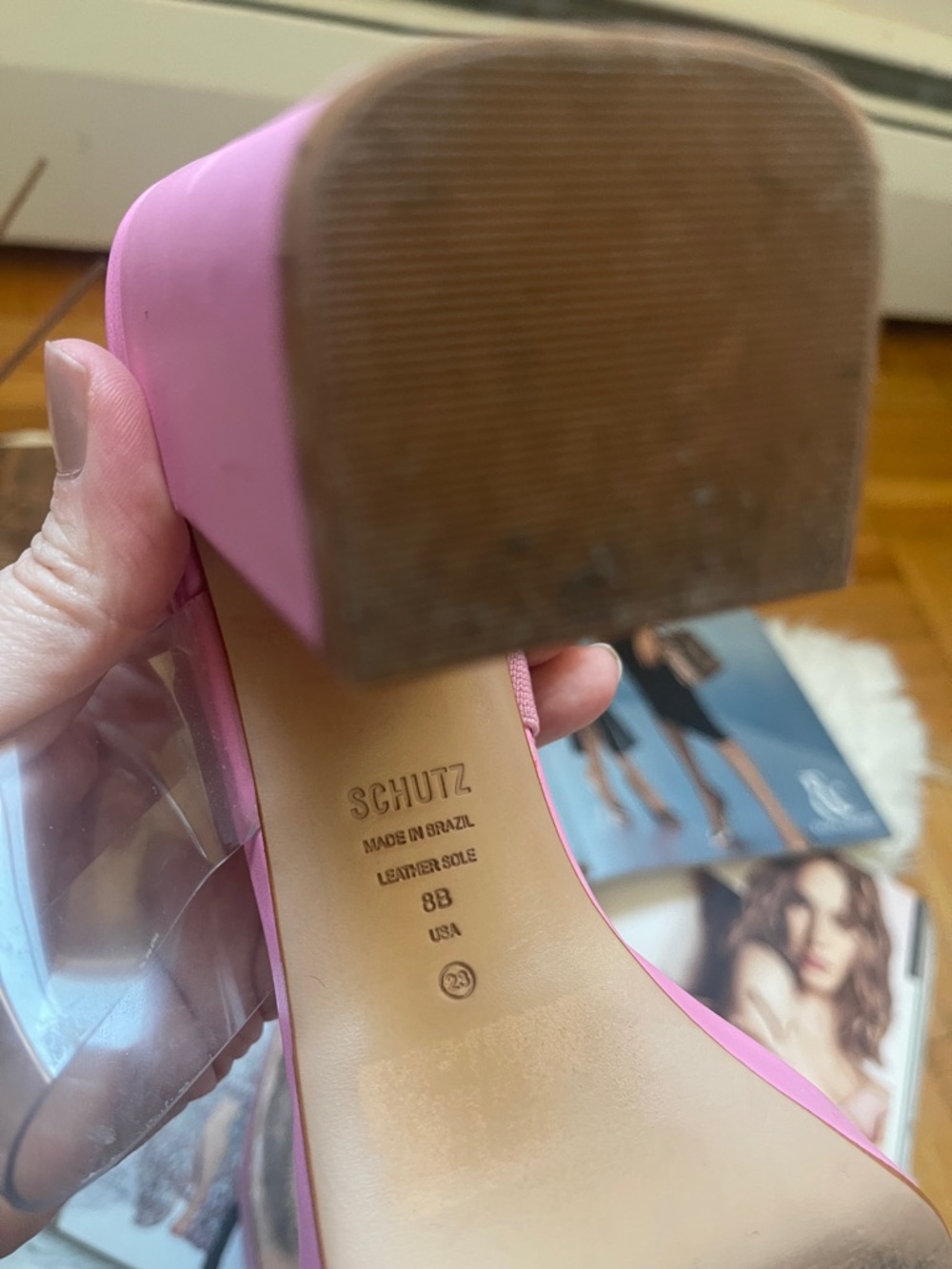 SCHUTZ Bubblegum Pink Clear-Strap Block Heel Slides - Picture 9 of 11